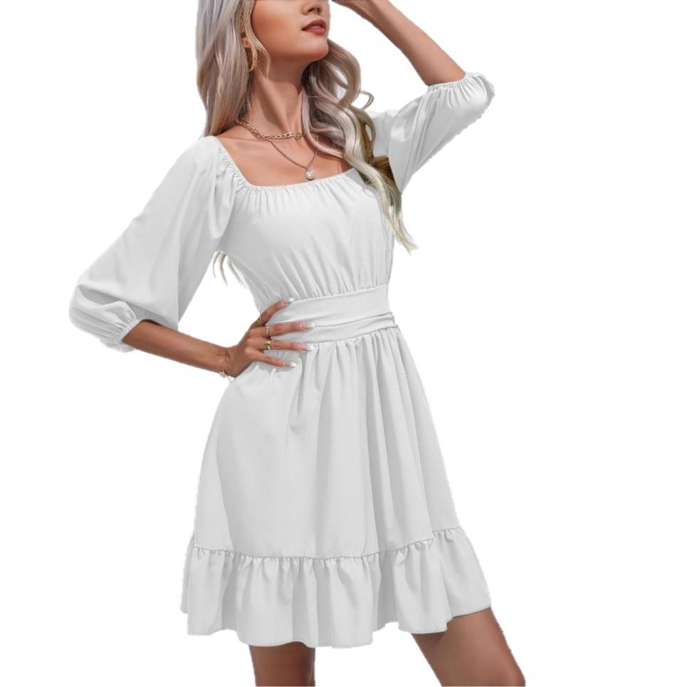 2026 ruffle leaf edge square neck dress strap short skirt women's summer new, Amazon European and American cross-border women's clothing