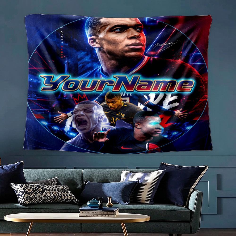 Mbappe Custom Your Name Wall Decor Tapestry Art For Pet Memorial Birthday Wedding Party Backdrop Family Gift
