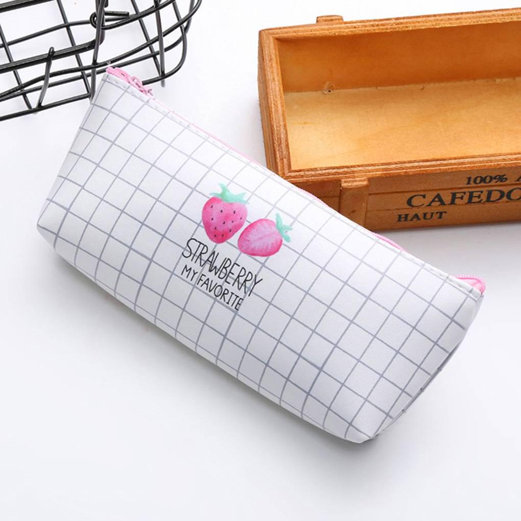 Students Zipper Fruits PU Strawberry Pen Bag Students Pencil Case Tool