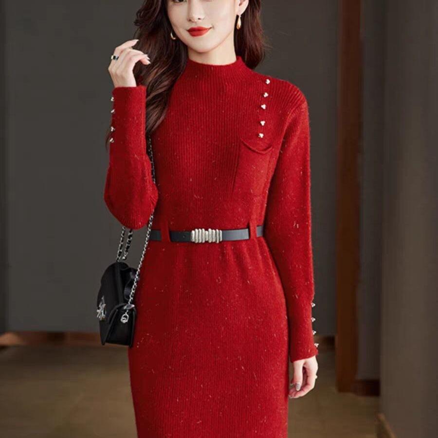 Autumn and Winter Small Knitted Dress New Women's Mid-length Sweater Base Skirt with Coat