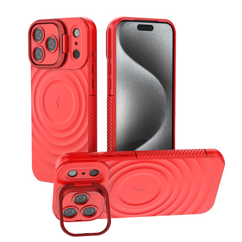 Magnetic Ripple Stand Phone Case For iPhone 17 Pro Max 16 15 14 13 Pro Max Luxury Lens Bracket Shockproof Soft Silicone Cover