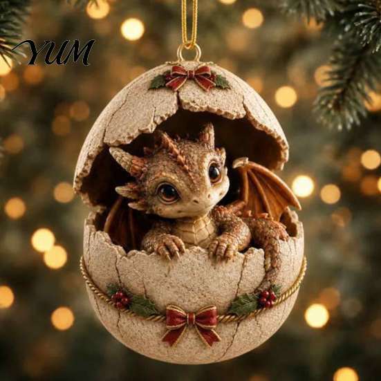 Christmas Tree Hanging Decoration Baby Dragon And Egg Ornament, 2D Flat Acrylic Creative Decor Decoration, Fantasy Pendant for Xmas Tree, Home