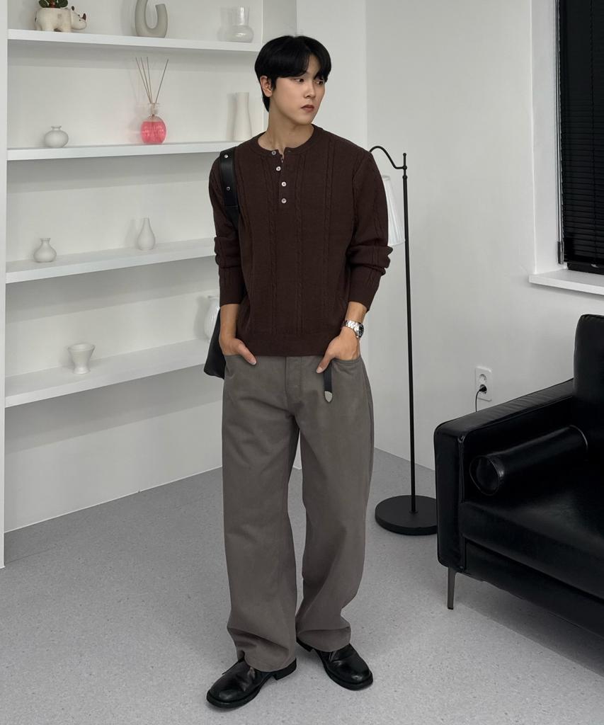 HYOJI Fw Washable Cable Crop Henley Neck Knit (8 Colors)