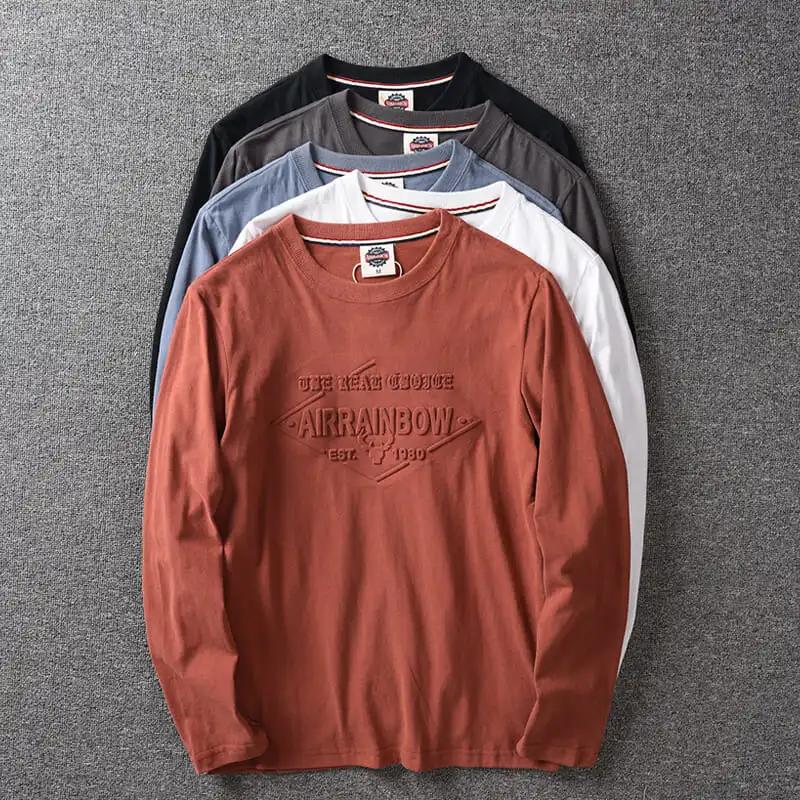T-shirt de base à manches longues pour homme, lavé, pour le printemps/l'automne, avec imprimé de lettres et col rond