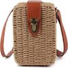 Womens Retro Straw Woven Cross Body Bags Portable Small Box Shoulder Bags Messenger Satchel Brown