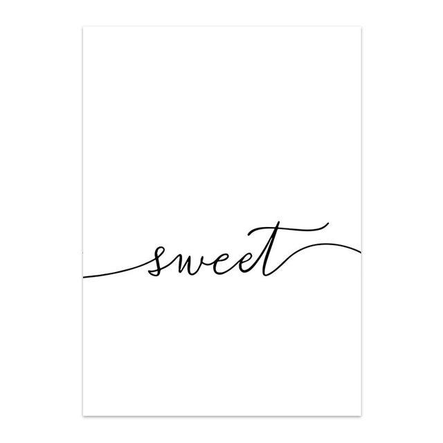 

Черно-белый плакат Sweet Heart Dream на холсте с текстом и цитатами Печать скандинавский минималистский настенный рисунок Современный декор для спальни Картина без рамки 21*30cm No Frame