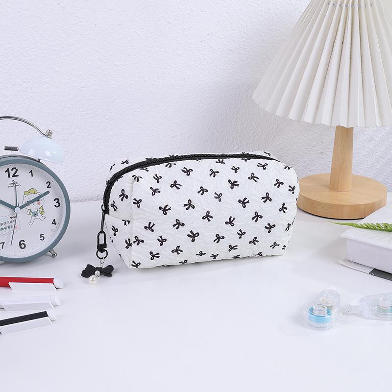 Women's Large Pleated Bow Makeup & Skincare Travel Bag