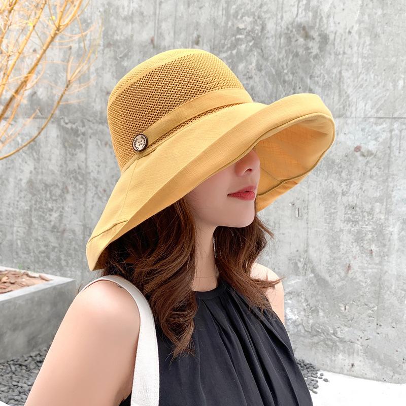 1pc Women Mesh Sun Hats with Wide Brim,Beach Hiking Summer Wide Brim UPF Outdoor Protection Multi-functional Foldable Bucket Hat