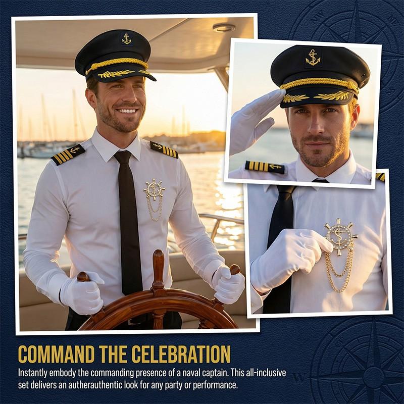 Halloween Captain Navy Costume Accessory Set Sailor Hat Epaulettes Brooch Party Cosplay Props