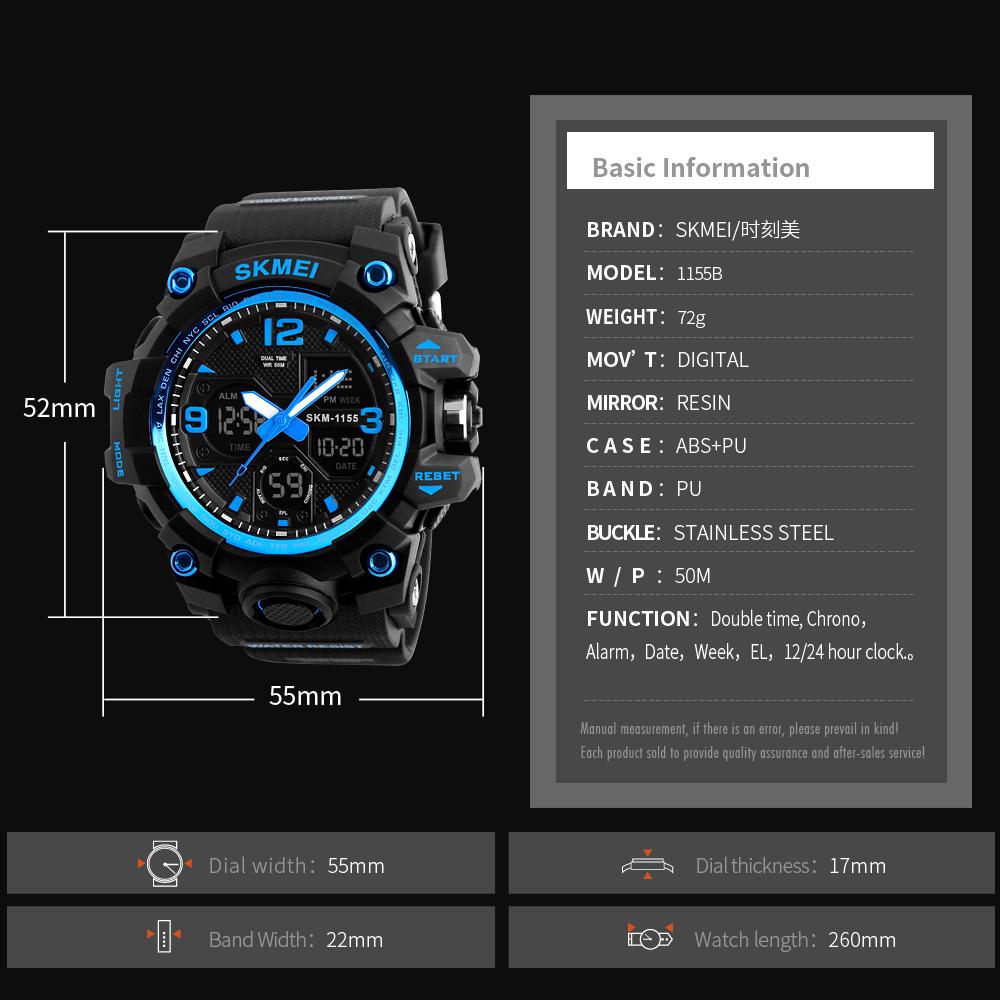 SKMEI Multifunctionele Militaire Stopwatch Digitale Kwarts Horloge Voor Mannen Vrouwen Mode Achtergrondverlichting Sport Polshorloges reloj hombre