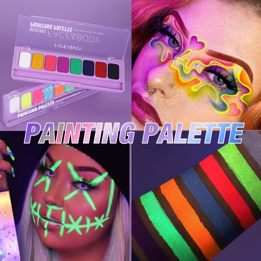 8 Colores Brillo Fluorescente Neón Pintura Arte Corporal Facial Brillo UV Pintura Corporal Fiesta de Halloween Disfraz Maquillaje de Belleza Cosméticos