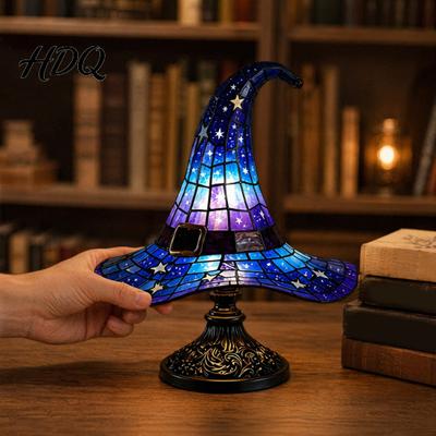 Halloween Decoration Lamp Witch Hat Table Lamp USB Powered LED Bedside Light Resin Mysterious Style Gothic Night Light for Bedroom Living
