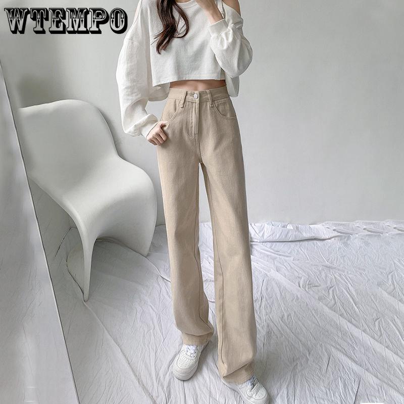 

Мешковатые джинсы, женские прямые свободные повседневные брюки цвета хаки с высокой талией, широкие брюки, джинсовые брюки, винтажная одежда, брюки