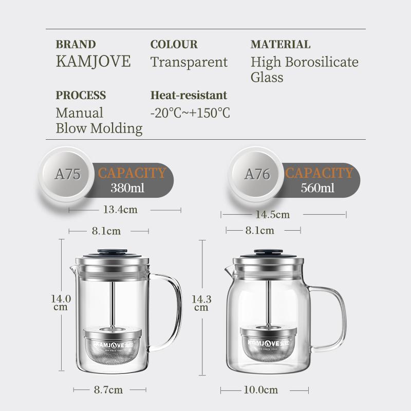 KAMJOVE French Presses Tea Pot For Young Green Citrus, Pu 'er Tea Art Pot, Black Tea Heat-Resistant Glass Pot French Pans Teapot