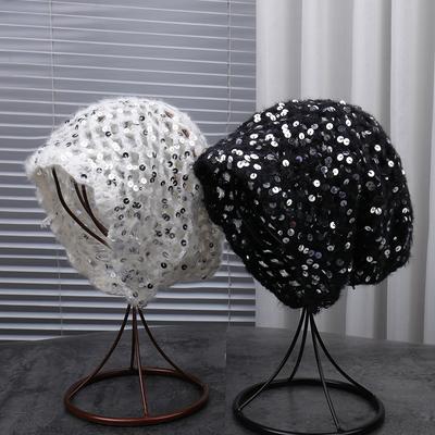 New Fashion Sequin Decorative Weaving Breathable Knitted Hat Outdoor Street Shooting Simple Versatile Comfortable Stacking Hat