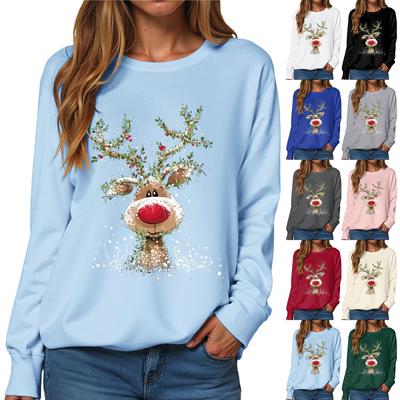 Women's Fashionable Casual Long-Sleeved Loose-Fit Christmas Print Round-Neck Pullover Sweatshirt