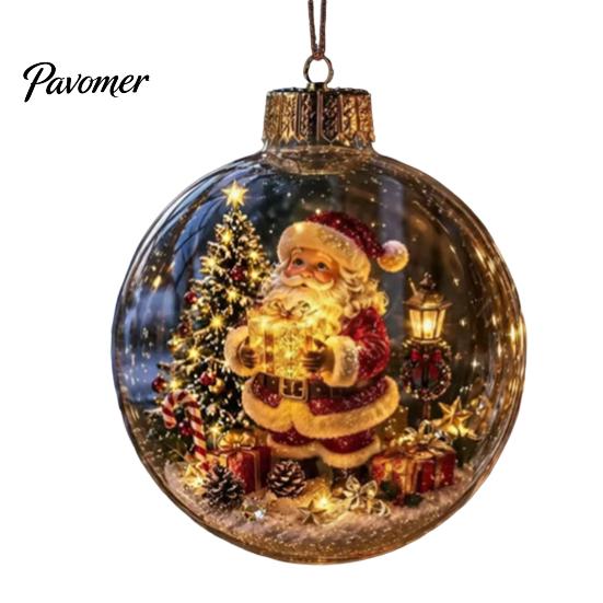 Illuminated Hanging Spheres Lighted Christmas Ornament with Warm LED Lights, Retro Metal Cap Decorative Decor for Tree Transparent Ball Holiday