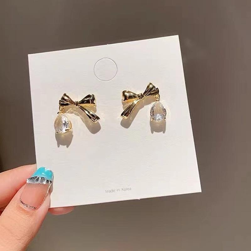 Bow Rhinestone Earrings Women's Silver High-end Light Luxury Earrings Earrings Summer Earrings New Trend