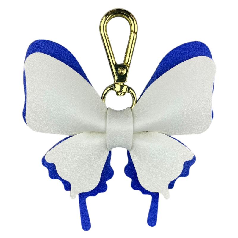 Handcrafted Elegant Butterfly Leather Keychain Double-Layer Wing Design with Premium Light Gold Hook Bag Charm Gift Accessory