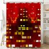 Red LED Cityscape Shower Curtain Pixel Art Design for Bathroom Decorations