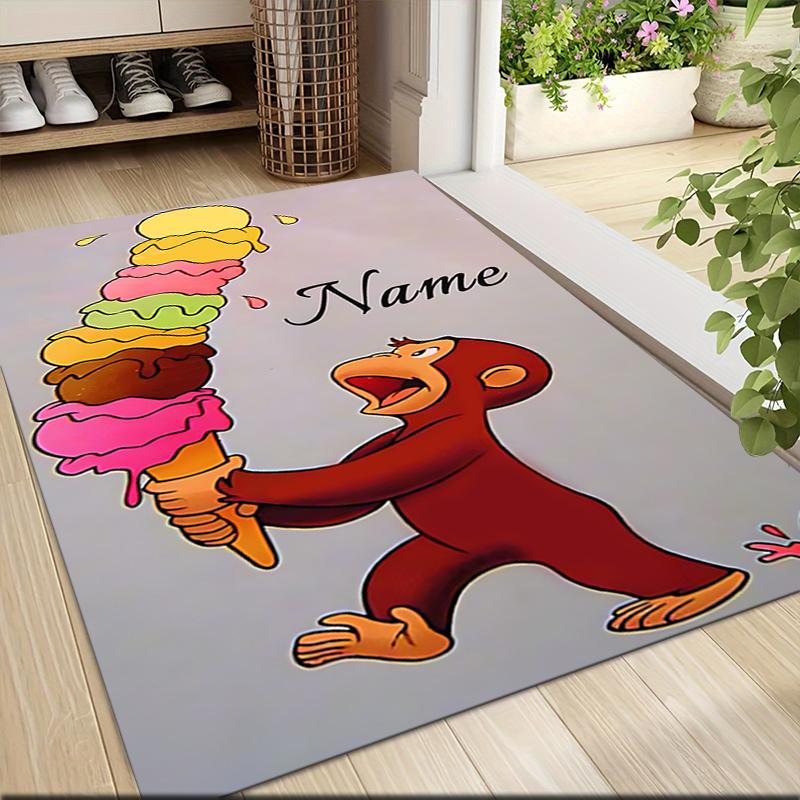 Custom Name Curious Monkey Adventures Carpet Rug Customizable Soft Washable Anti-Slip Home Living Room Sofa Mats Personalized Rug. 0909419