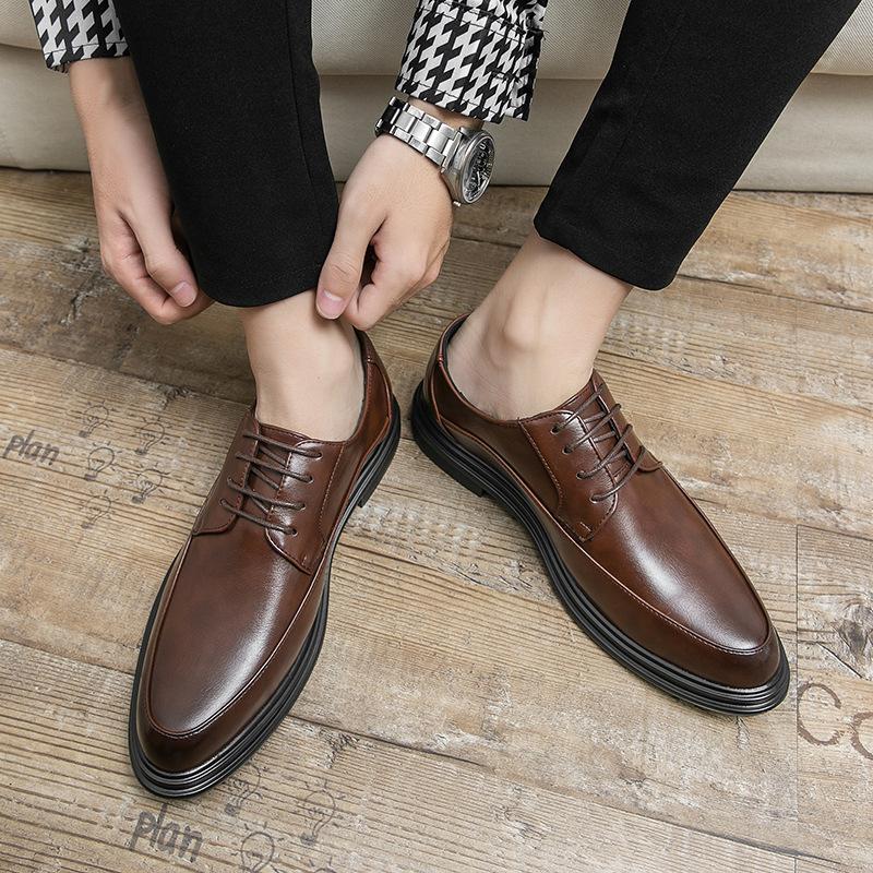 Large size men's pointed leather shoes men's outer wear lace-up casual shoes men's foreign trade trend small leather shoes polished men's shoes