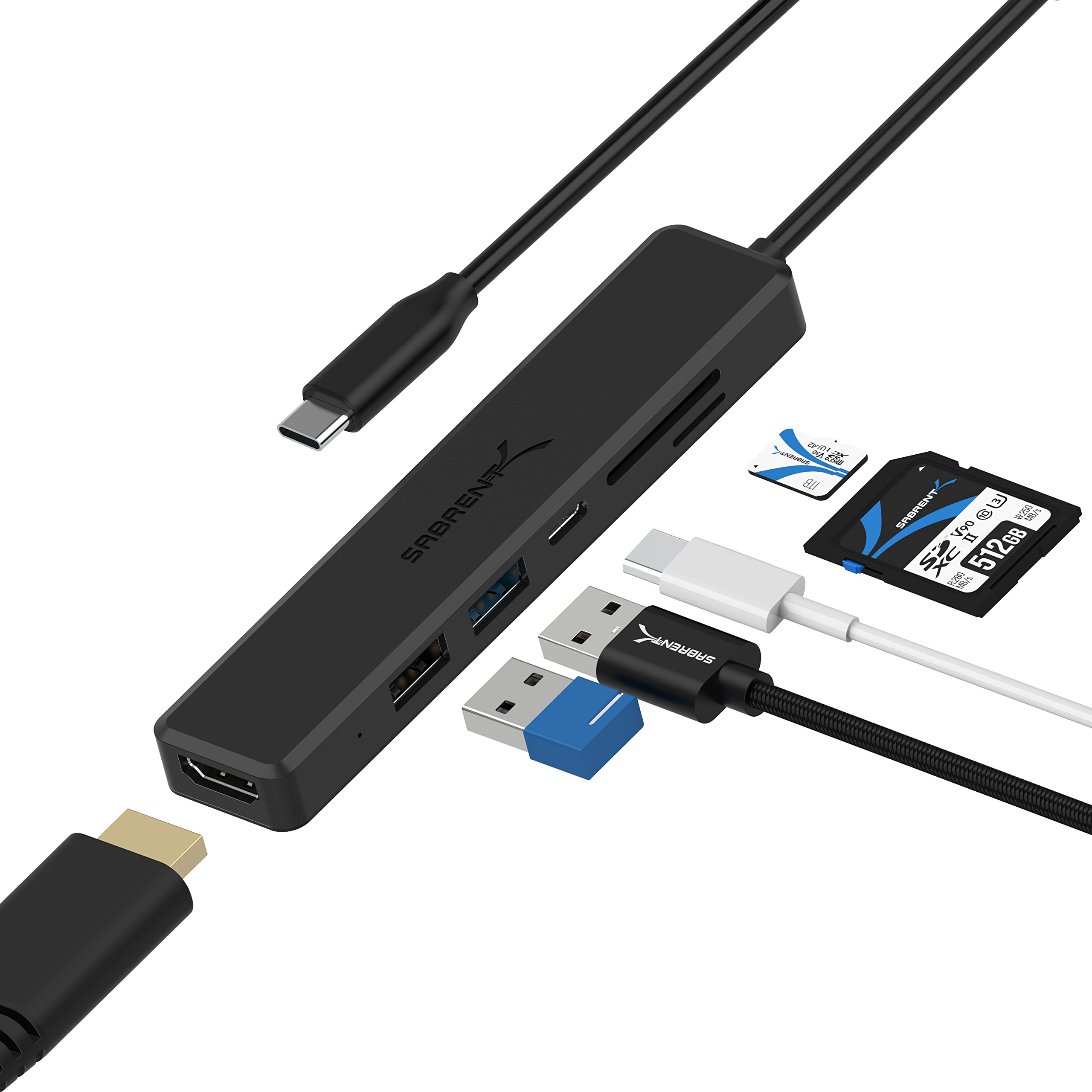 

SABRENT хаб 6 портов с портом 4K HDMI, Power Delivery, портом USB Gen 1, портом USB2, кардридером, совместимый с системами Windows и Mac, USB-C Type-C (60 чёрный