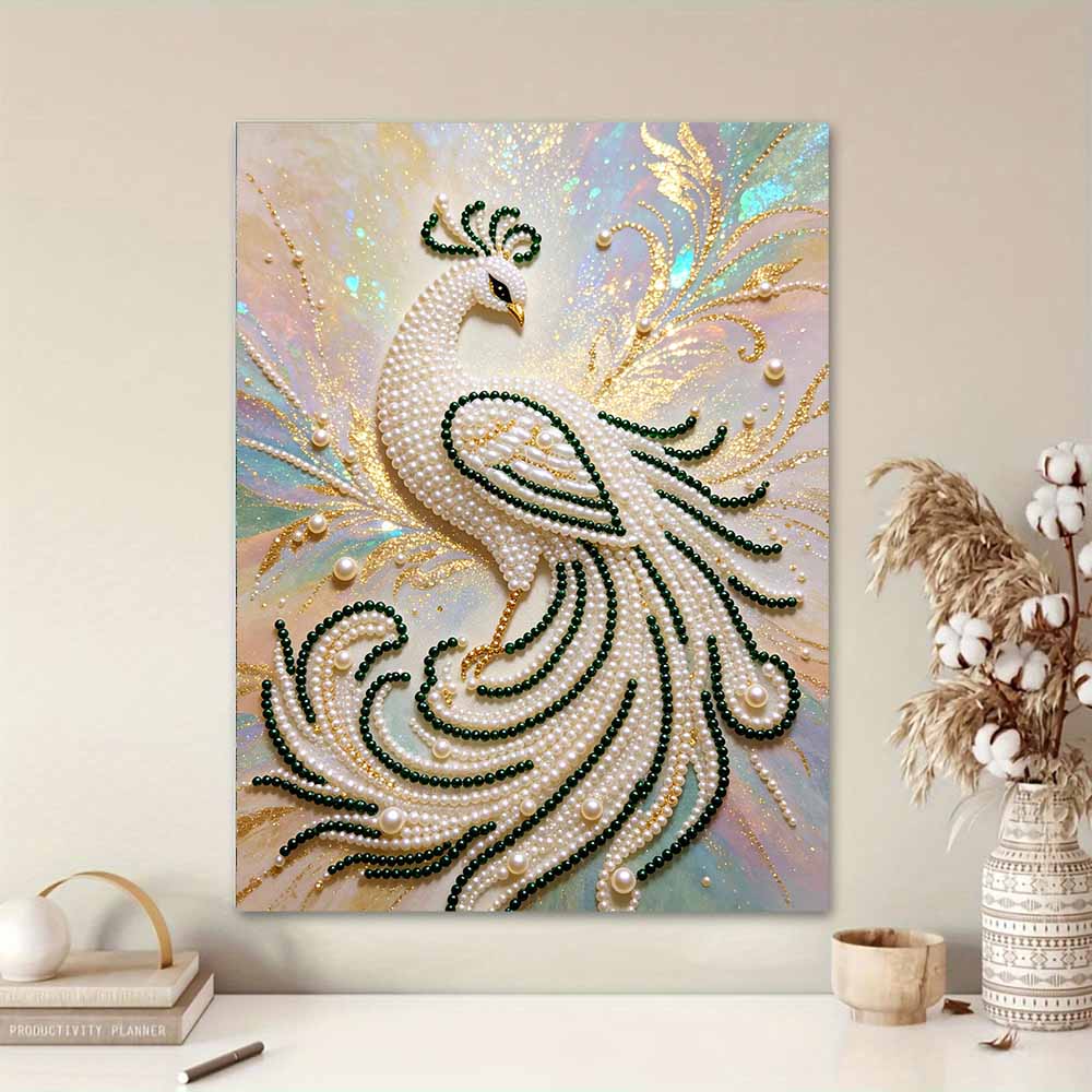 Shiny Pearl Elegant White Peacock DIY Painting Creative Bead Art Craft Household Wall Decoration Nice Present For Art Hobbyists Home Decor Items