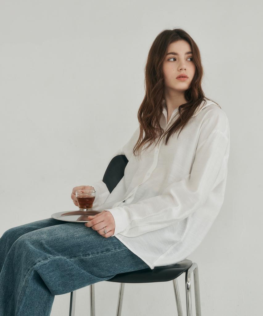 LOSSYROW High Neck Silhouette Shirt White