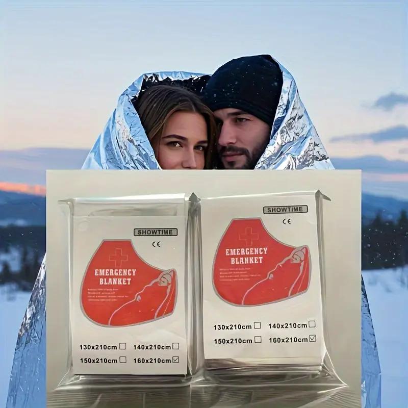 

2 шт. Аварийные одеяла для выживания - Сверхпрочные теплоотражающие майларовые для оказания первой помощи на открытом воздухе, снаряжение для кемпинга и пеших походов, водонепроницаемые