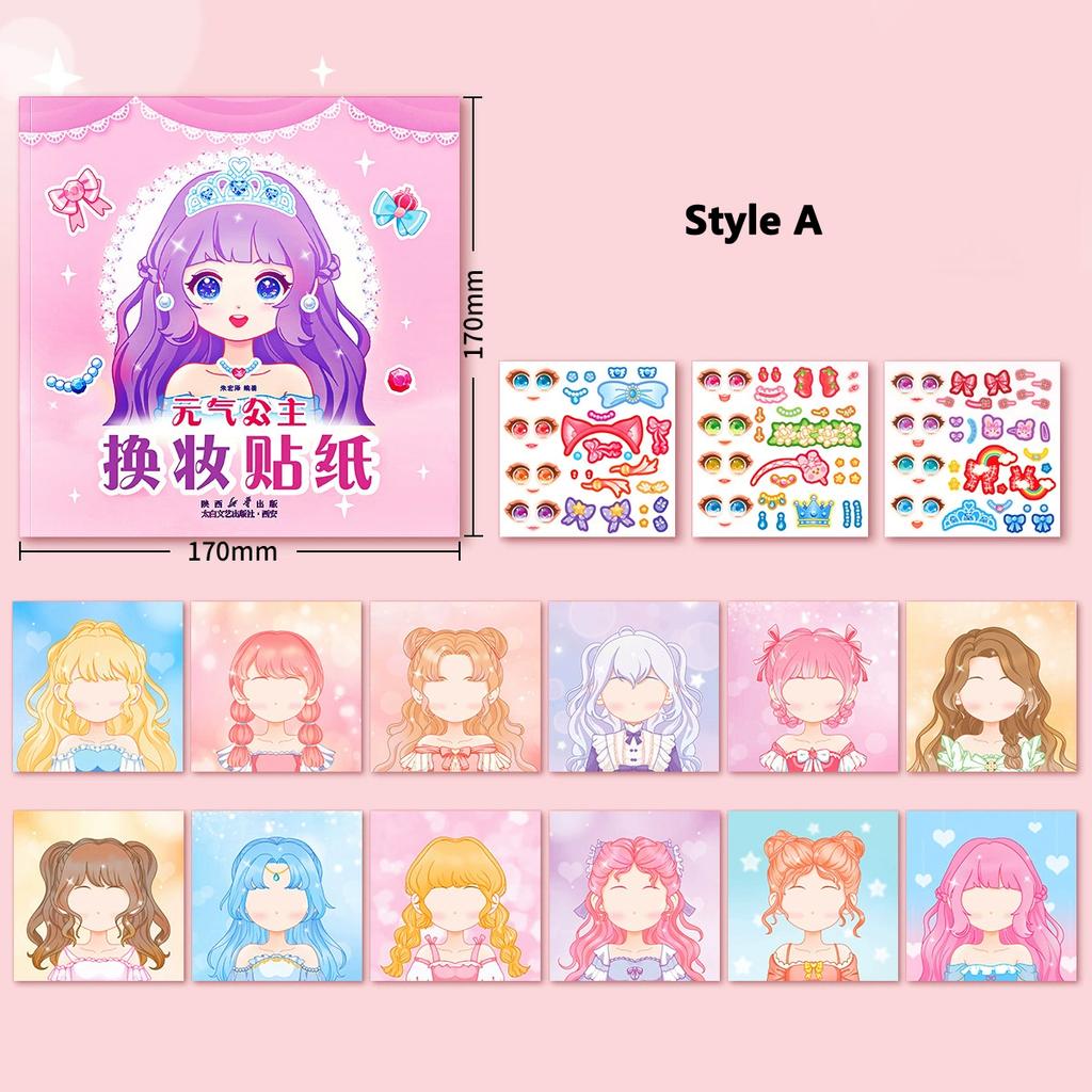 Stickers Book Handicrafts Creative Kids Stickers 15 Pages Toy Puzzle Reusable For Girls Cartoon Princess Make A Face Stickers