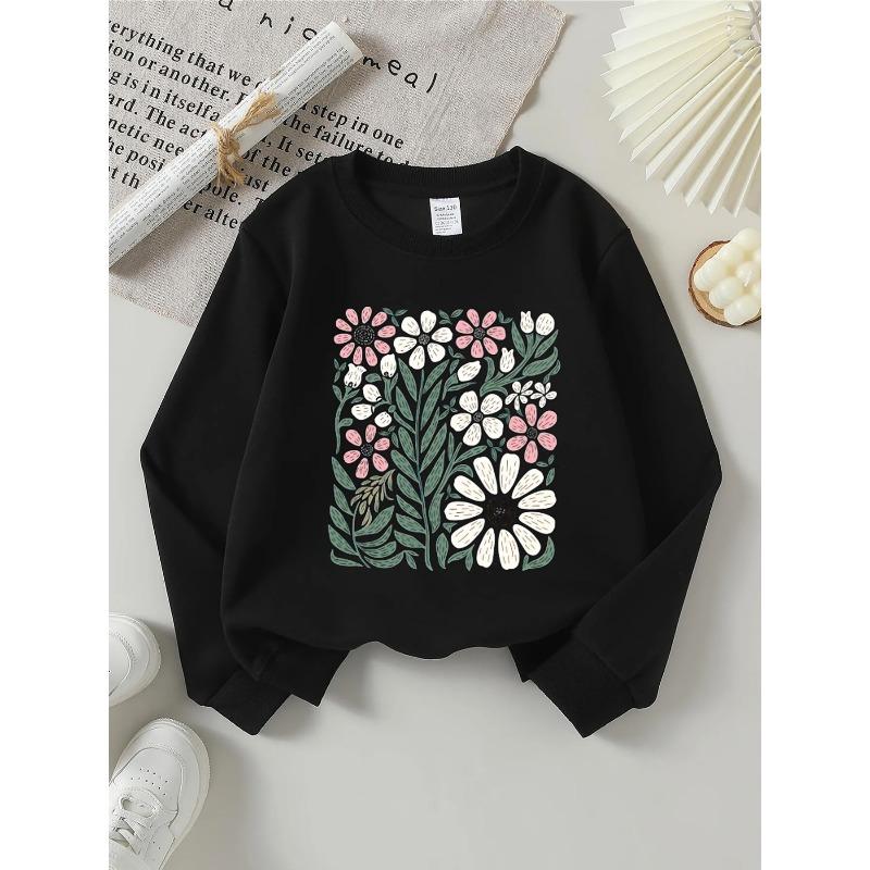 European sizes Kids' Pink & White Floral Round-Neck Hoodie - Soft Spring/Fall Casual & Sportswear, Blouse for, Playdates & Casual Attire - Comfortable