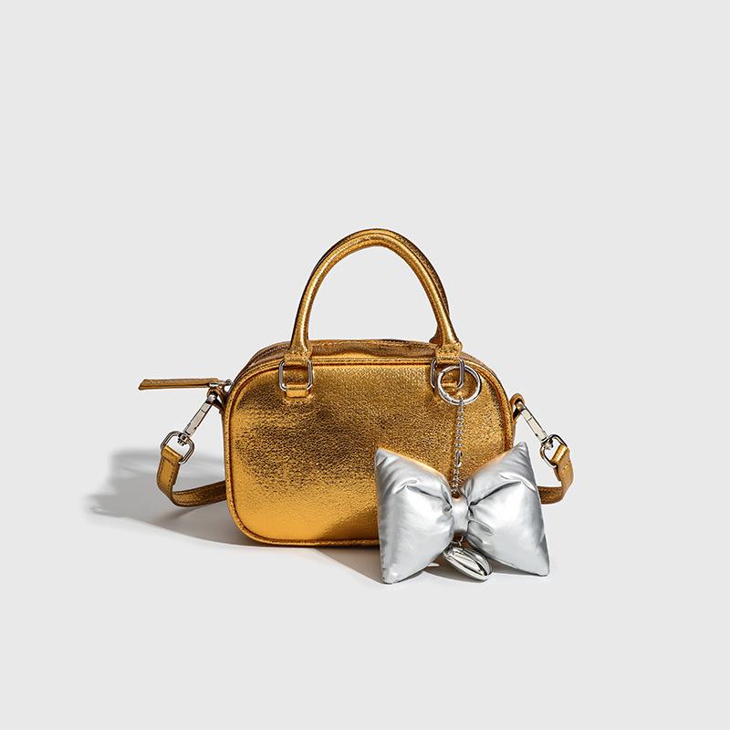 2024 New Mini Boston Square Bag, Simple and Versatile Soft Leather Mini Silver Handbag, Crossbody Bag