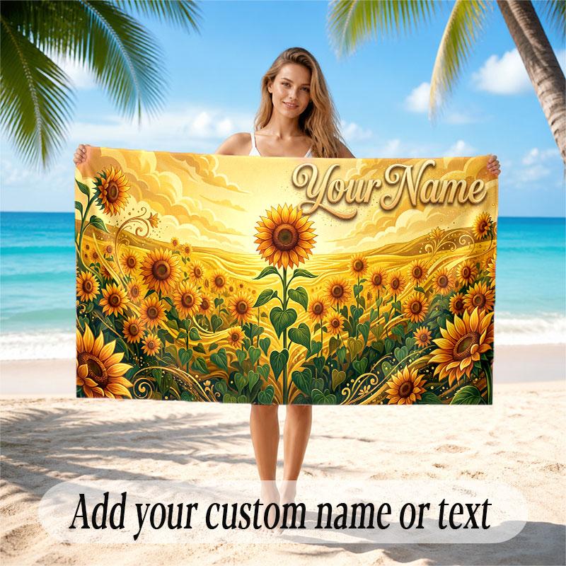 Floral Garden Theme Soft Beach Towel Personalized Custom Name Text Towel Portable for Beach Pool Travel