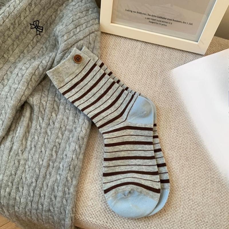 

Женские осенне-зимние новинки, цветные полосатые хлопковые носки-трубы без косточек в стиле колледжа 1 pair светло-серый