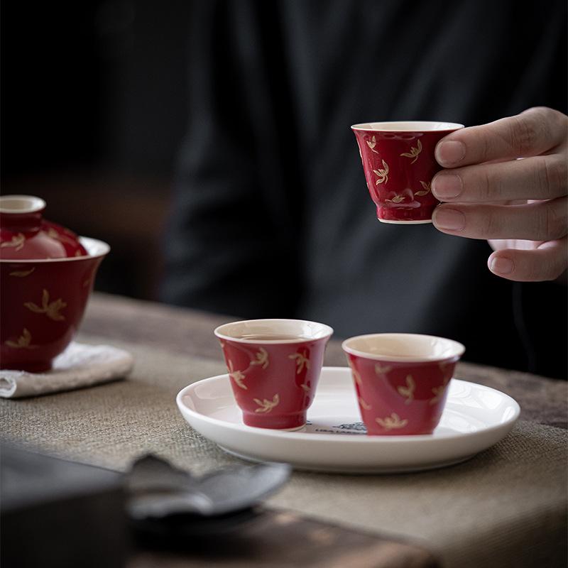 Lang Hong Bronzefarbene Teetasse, kleine Keramik-Teetasse, Herbstwasserorchidee elegante einzelne Teetasse