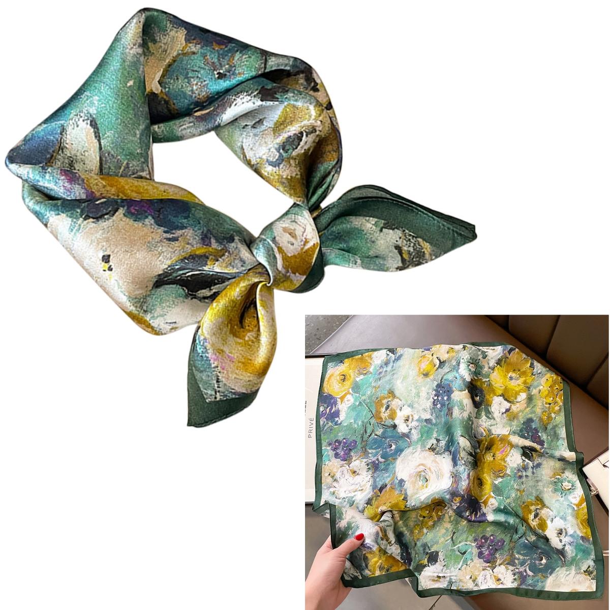 

Women 100% Mulberry Real Silk Scarf 53cm Luxury Kerchief Spring Autumn Neckerchief Brand Oil Painting Chinese & Painting Style