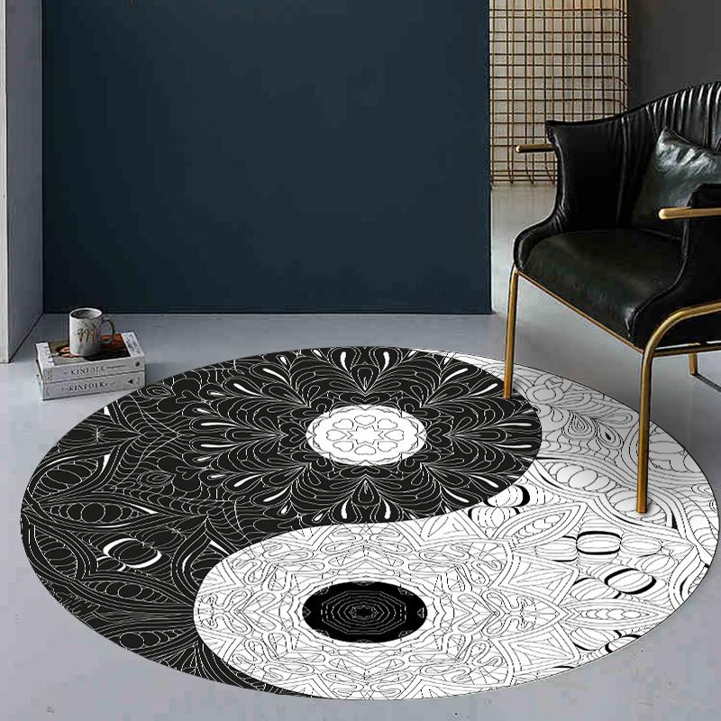 1 piece Yin Yang Bagua pattern round rug, crystal velvet fabric, suitable for living room bedroom dining room office decoration