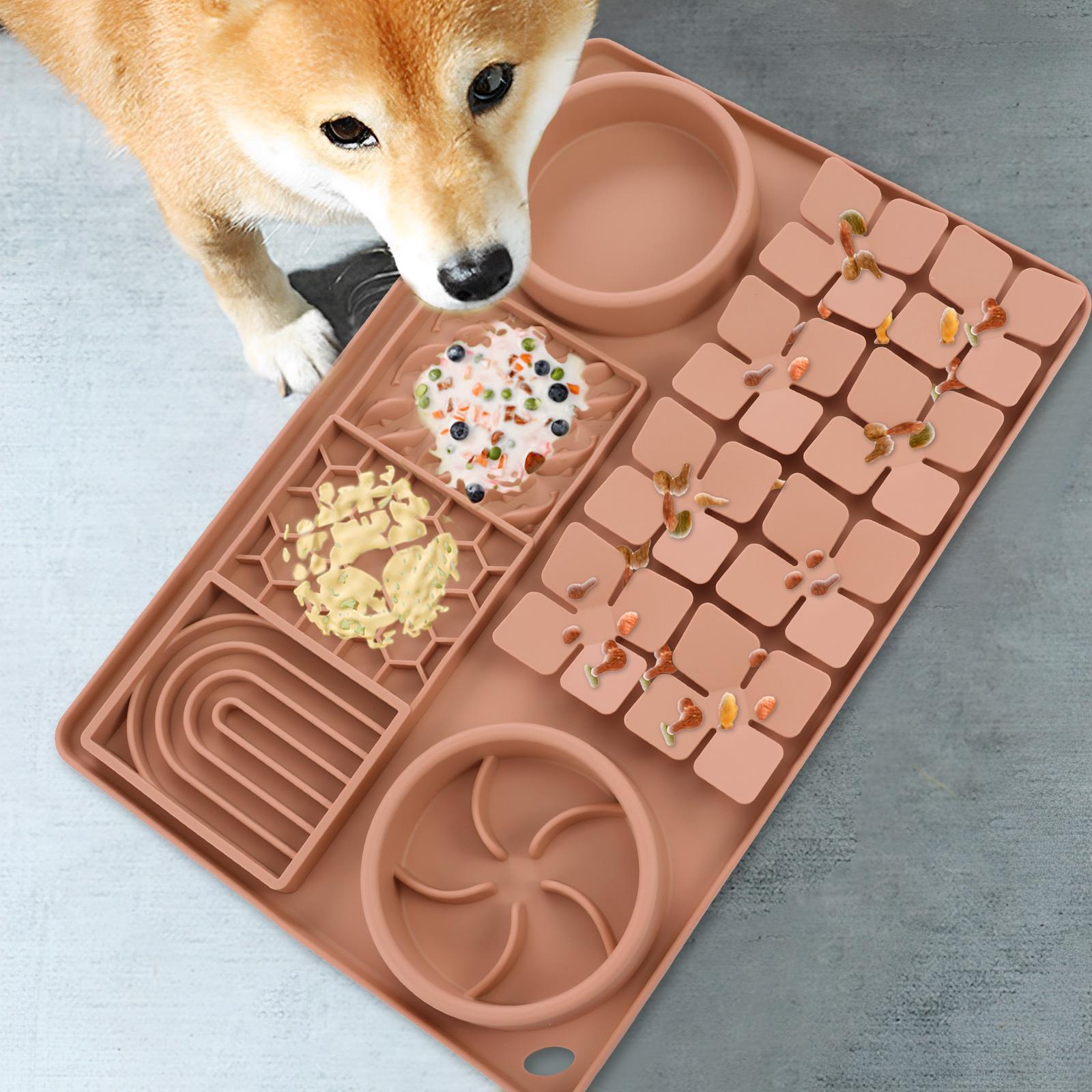 

Pet Lick Silicone Mat for Dogs Pet Slow Food Plate Dog Puzzle Toy Firm Slow Feeder Bowl Safe Food Training Dog Feeder Supplies коричневый