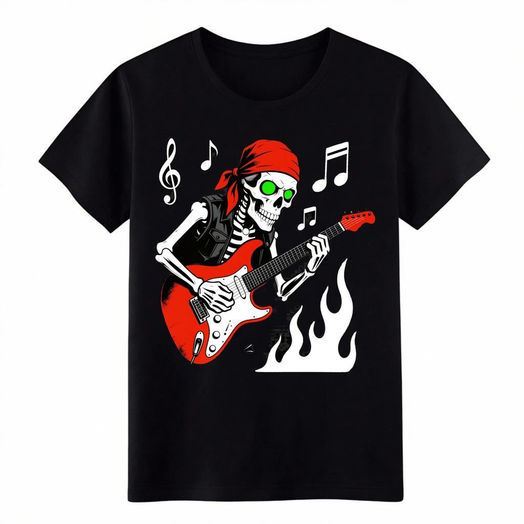 T-shirt Punk Rock Scheletro Chitarra Vintage, Maglietta Grafica Musicale Retrò per Uomo Donna