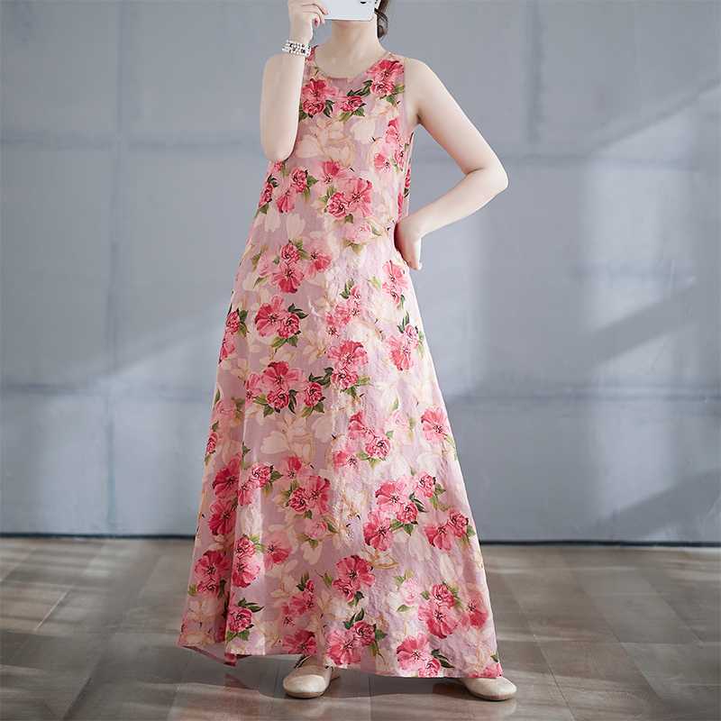New Bohemian Long Dress - Summer New Fitted and Expanded Sleeveless Round Neck Printed Dress