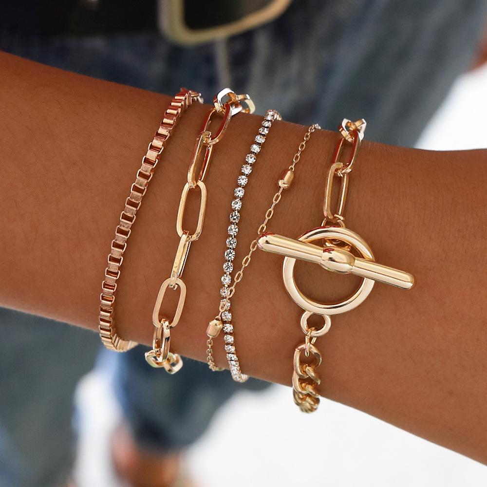 Punk Heavy Metal Rhinestone Chain Bracelets Set for Women Adjustable Crystal Pulseras Bangles Hand Jewelry Gift Steampunk Men