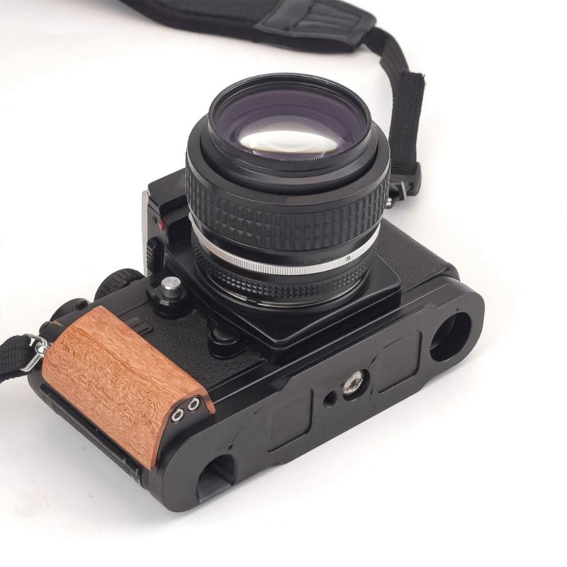 Wooden Camera Handle Wood Hand Grip for FM2 with Anodized Aluminum Base Plate and Tripod Mount Compatibility