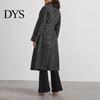 Lässige Jeansjacke Damen Zweireihig mit Seitentaschen Schnürung Taille Mittellang Stil Windjacke Länge Einfarbig Umlegekragen Überzieher