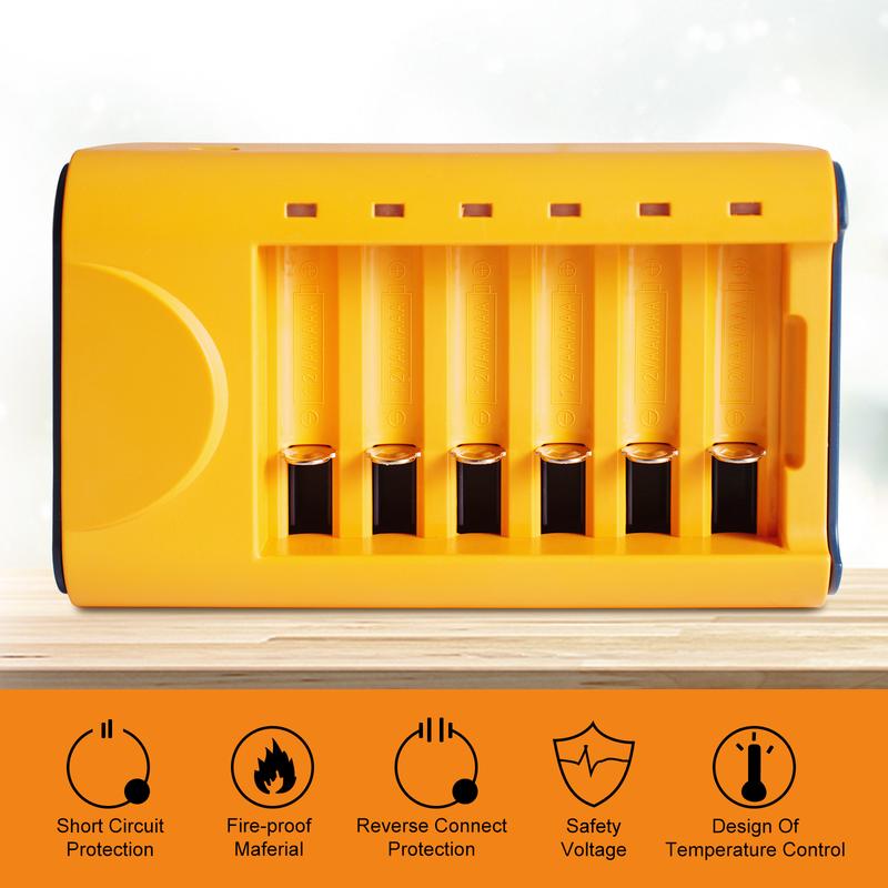 Skywolfeye AA AAA Battery Charger 6 Bay USB Fast Charging Independent Slot for Ni-MH Ni-CD 1.2V Rechargeable Batteries