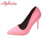 Móda Aphixta 3,54 palcové fialové vysoké stiletto podpatky lodičky dámské jednobarevné kancelářské semišové špičaté společenské boty červená podrážka velká velikost 49 50