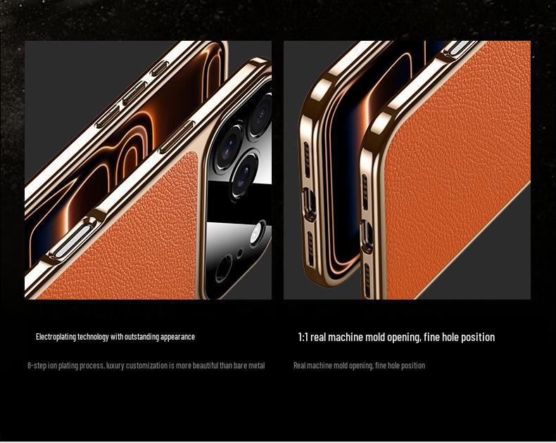 Luxury Electroplated Cowhide Protective Case for iPhone 17 Pro Max - Unisex, Soft Shell