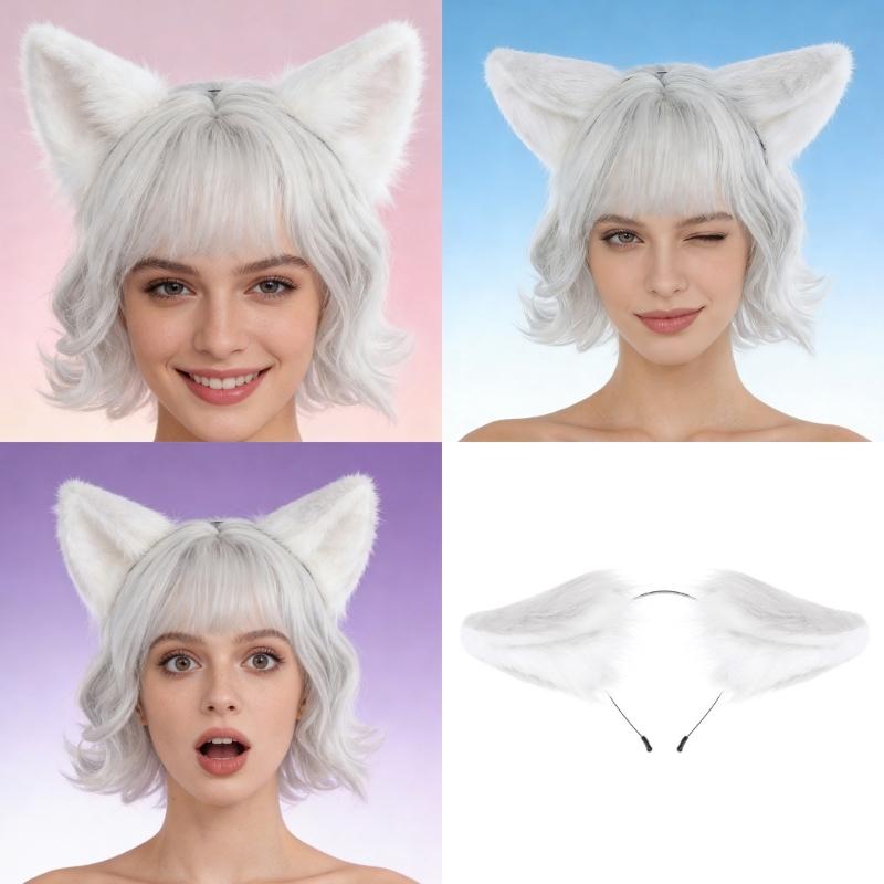 Realistic Cats Ear Hairband Plush Headband Design Costume Headwear For Women Girls Cosplays Event Themed Parties