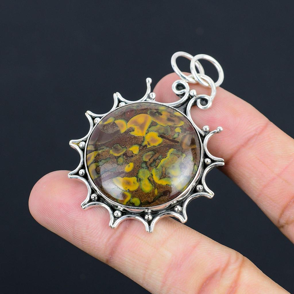 Mothers day Deal Sterling Silver Round Fruit Jasper Gemstone Anniversary Pendant