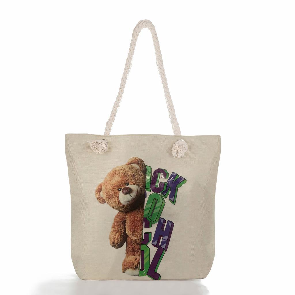 Bear Doll Print Thick Rope Single-shoulder Beach Bag 7256